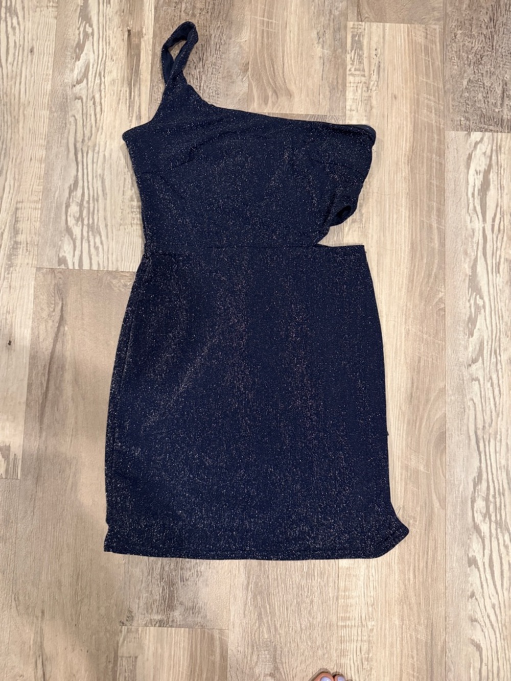 Lulu's Navy One-Shoulder Sparkle Mini Dress